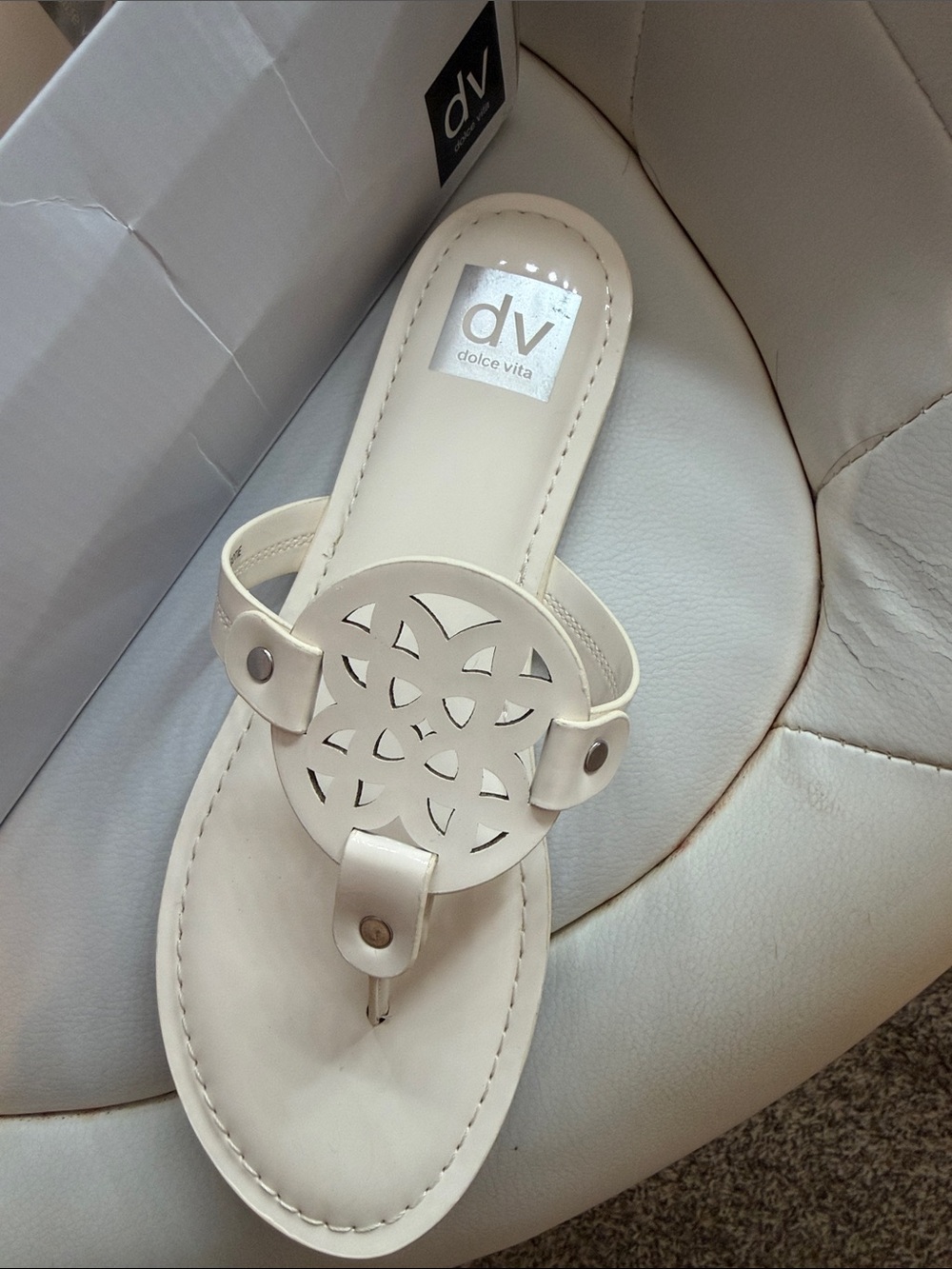 Dolce Vita Ivory Cutout Leather Toe-Post Sandal